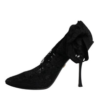 Dolce & Gabbana Black Lace Stretch Heels Mid Calf Boots Shoes