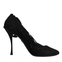 Dolce & Gabbana Black Lace Stretch Heels Mid Calf Boots Shoes