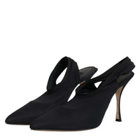 Dolce & Gabbana Black Jersey Stretch Heels Slingback Shoes