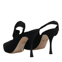 Dolce & Gabbana Black Jersey Stretch Heels Slingback Shoes