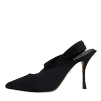 Dolce & Gabbana Black Jersey Stretch Heels Slingback Shoes