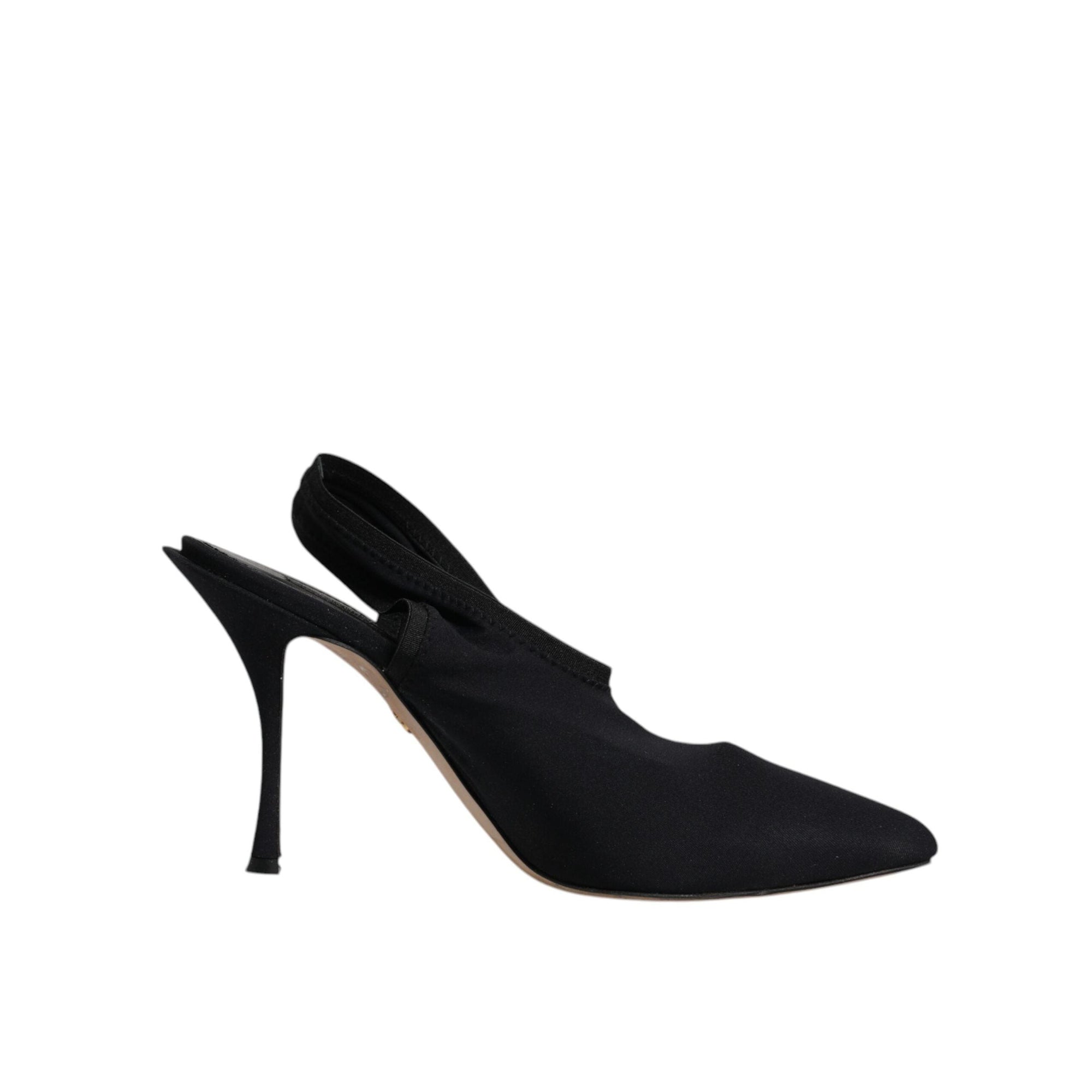 Dolce &amp; Gabbana Black Jersey Stretch Heels Slingback Shoes