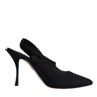 Dolce & Gabbana Black Jersey Stretch Heels Slingback Shoes