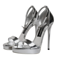 Dolce & Gabbana Silver Leather Platform Keira Sandals Shoes