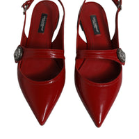 Dolce & Gabbana Red Leather Slingback Flats Sandals Shoes