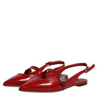 Dolce & Gabbana Red Leather Slingback Flats Sandals Shoes