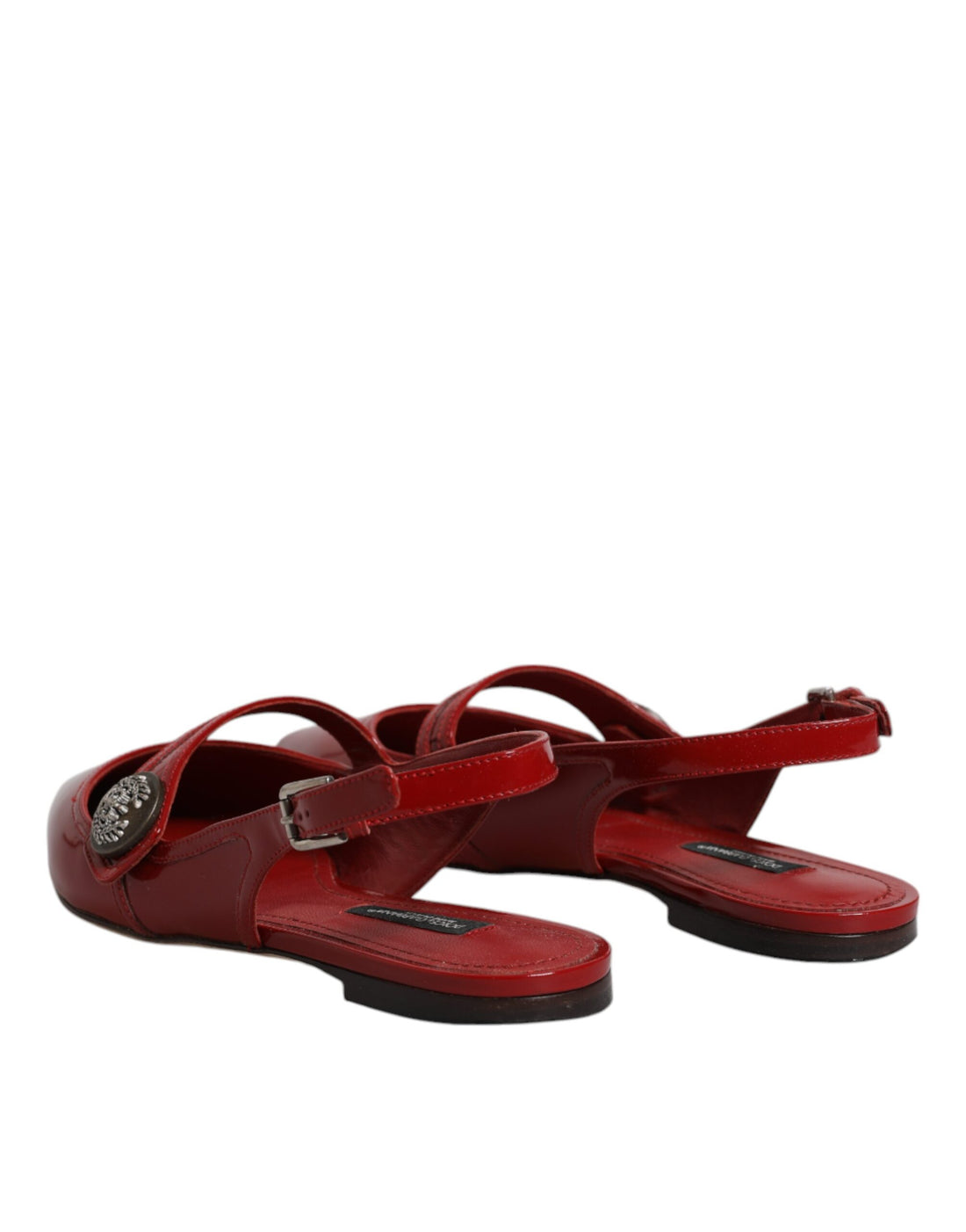 Dolce & Gabbana Red Leather Slingback Flats Sandals Shoes