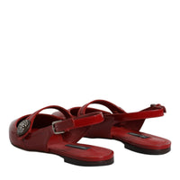 Dolce & Gabbana Red Leather Slingback Flats Sandals Shoes