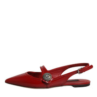 Dolce & Gabbana Red Leather Slingback Flats Sandals Shoes