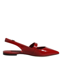 Dolce & Gabbana Red Leather Slingback Flats Sandals Shoes