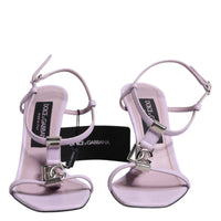 Dolce & Gabbana Lilac Leather Logo Ankle Strap Heels Sandals Shoes