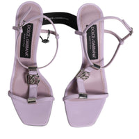 Dolce & Gabbana Lilac Leather Logo Ankle Strap Heels Sandals Shoes