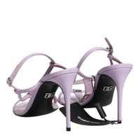 Dolce & Gabbana Lilac Leather Logo Ankle Strap Heels Sandals Shoes