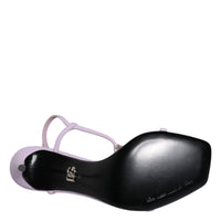 Dolce & Gabbana Lilac Leather Logo Ankle Strap Heels Sandals Shoes