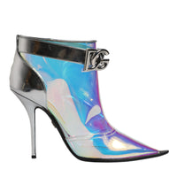 Dolce & Gabbana Silver Iridescent Pointed Short Boots Shoes