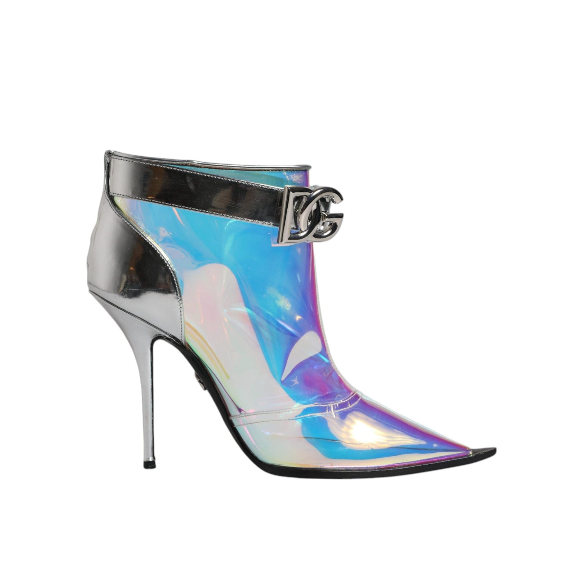 Dolce &amp; Gabbana Silver Iridescent Pointed Short Boots Shoes
