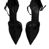 Dolce & Gabbana Black Mesh T-strap Stiletto High Heels Shoes