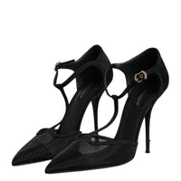 Dolce & Gabbana Black Mesh T-strap Stiletto High Heels Shoes