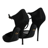 Dolce & Gabbana Black Mesh T-strap Stiletto High Heels Shoes