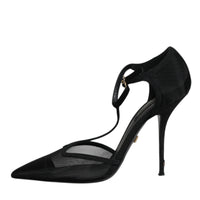 Dolce & Gabbana Black Mesh T-strap Stiletto High Heels Shoes