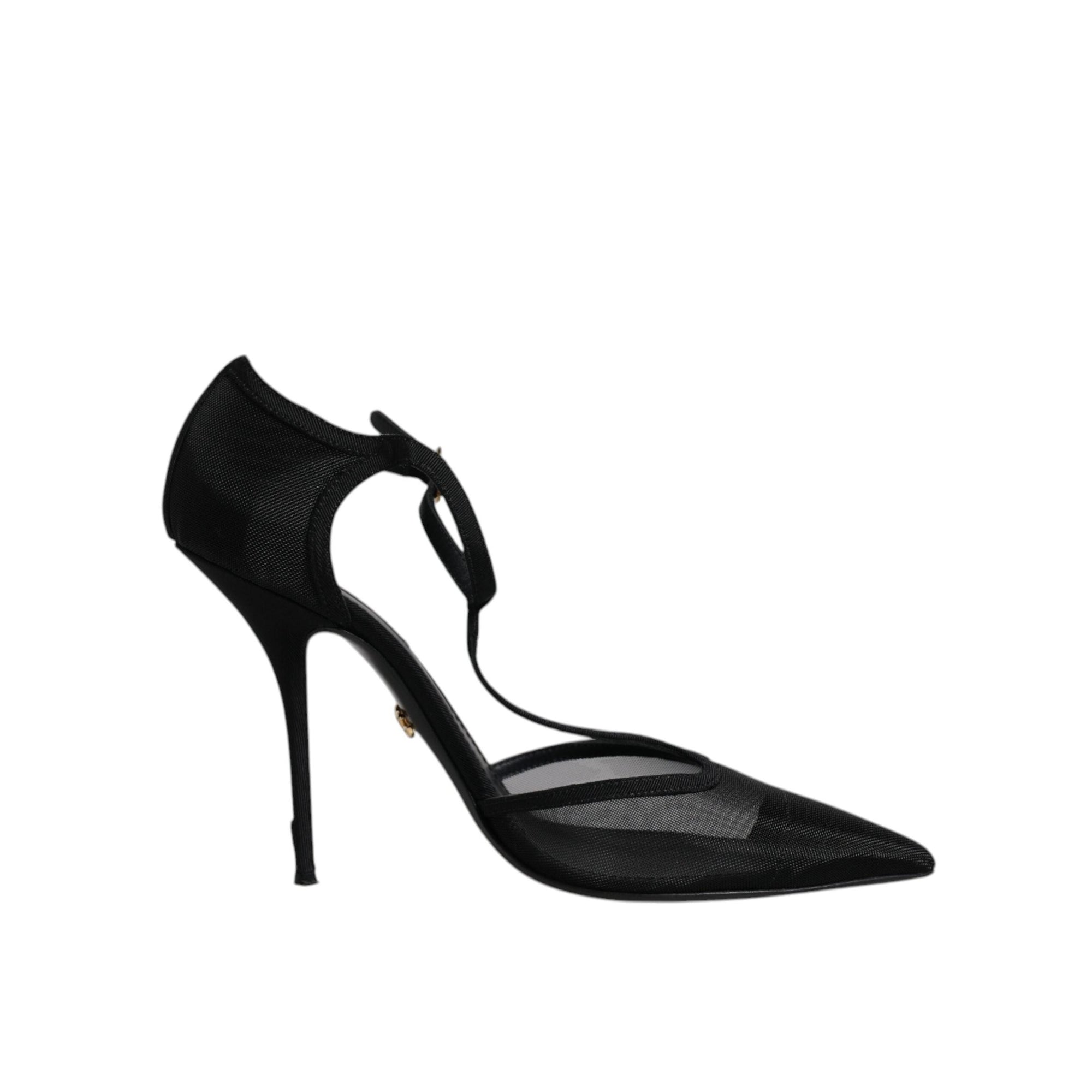 Dolce &amp; Gabbana Black Mesh T-strap Stiletto High Heels Shoes
