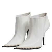 Dolce & Gabbana White Faux Pearl Leather Pointed Toe Ankle Boot Shoes