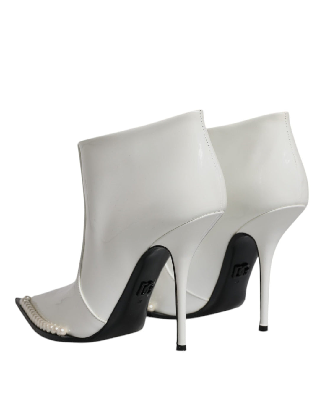 Dolce & Gabbana White Faux Pearl Leather Pointed Toe Ankle Boot Shoes