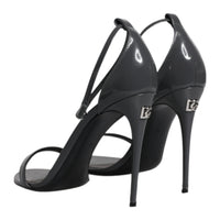 Dolce & Gabbana Grey Leather Ankle Strap Heel Sandals Shoes