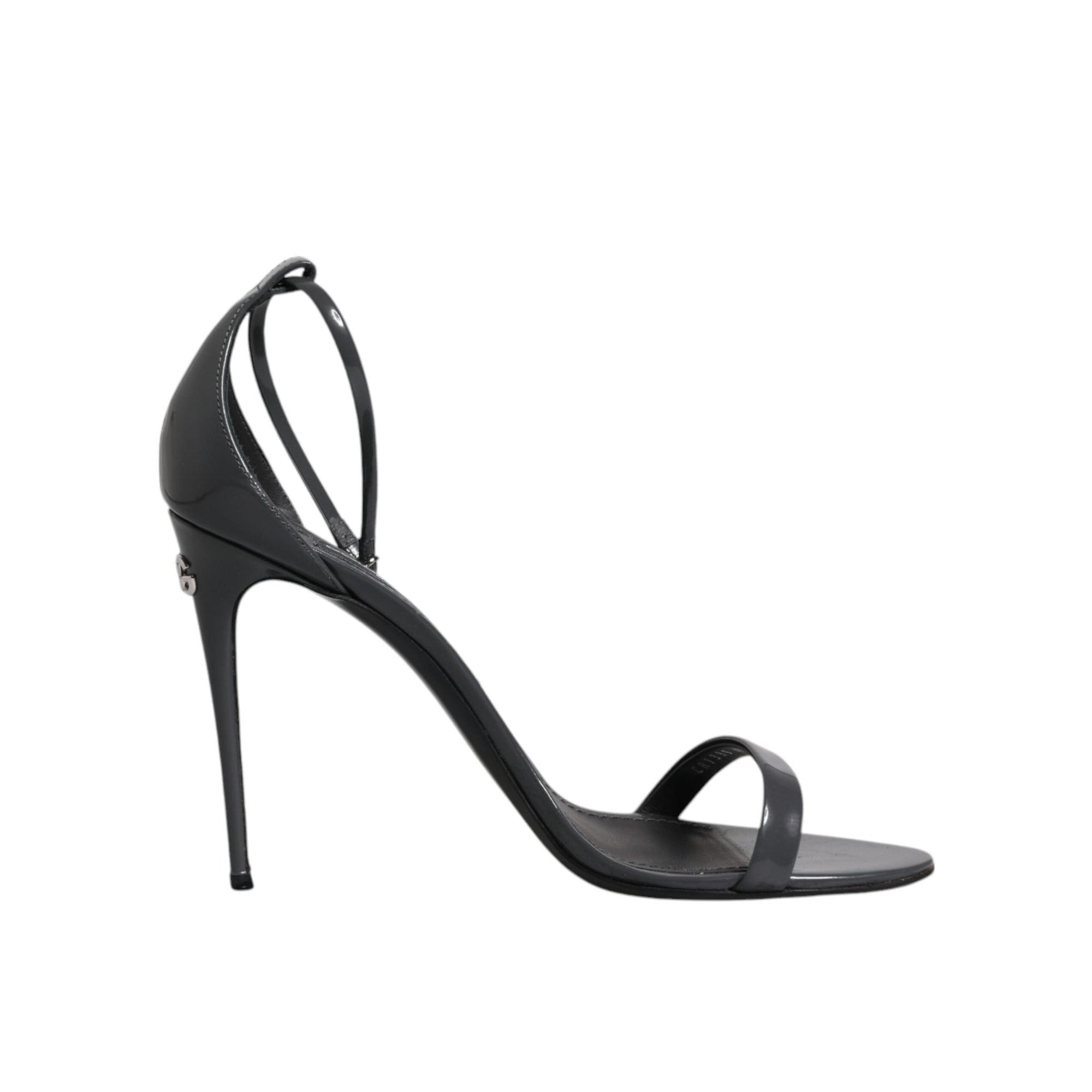 Dolce &amp; Gabbana Grey Leather Ankle Strap Heel Sandals Shoes