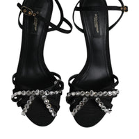 Dolce & Gabbana Black Leather Crystal Bow KEIRA Sandals Shoes