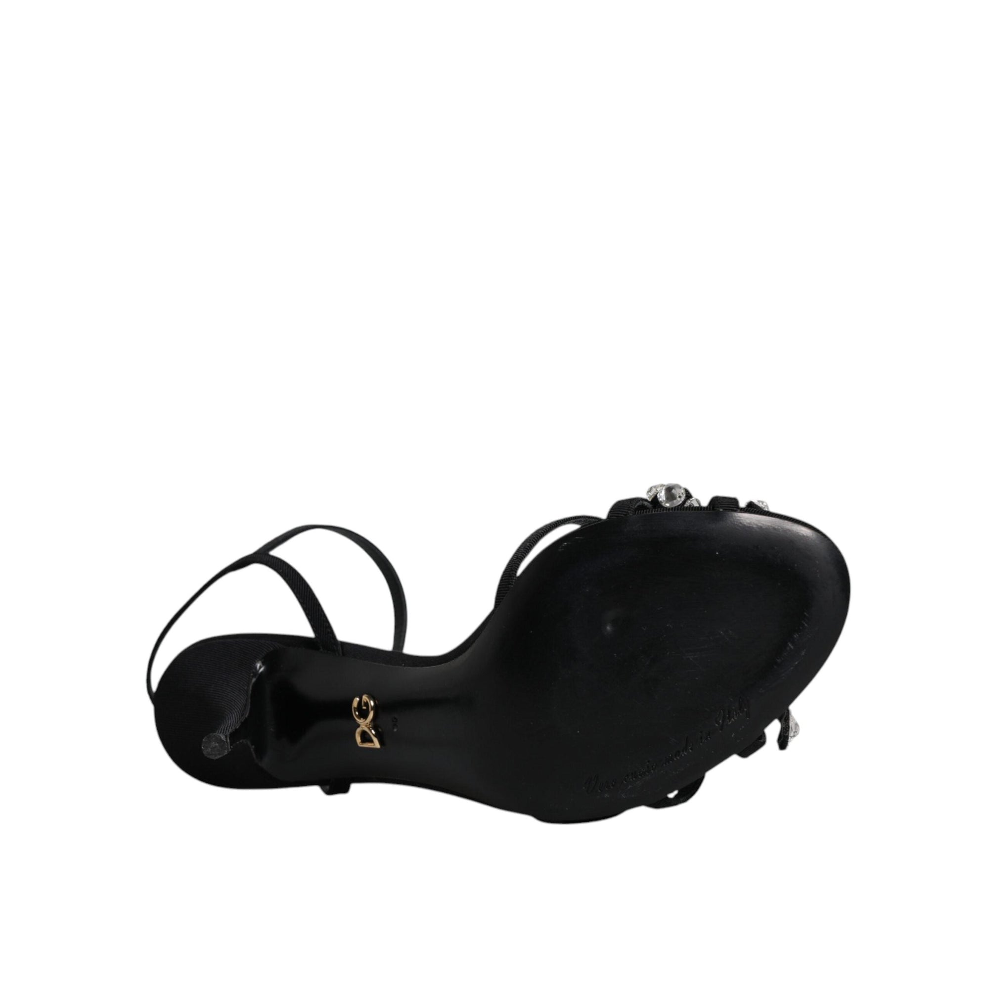 Dolce &amp; Gabbana Black Leather Crystal Bow KEIRA Sandals Shoes