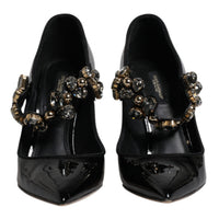 Dolce & Gabbana Black Leather Crystal Mary Jane Pumps Shoes