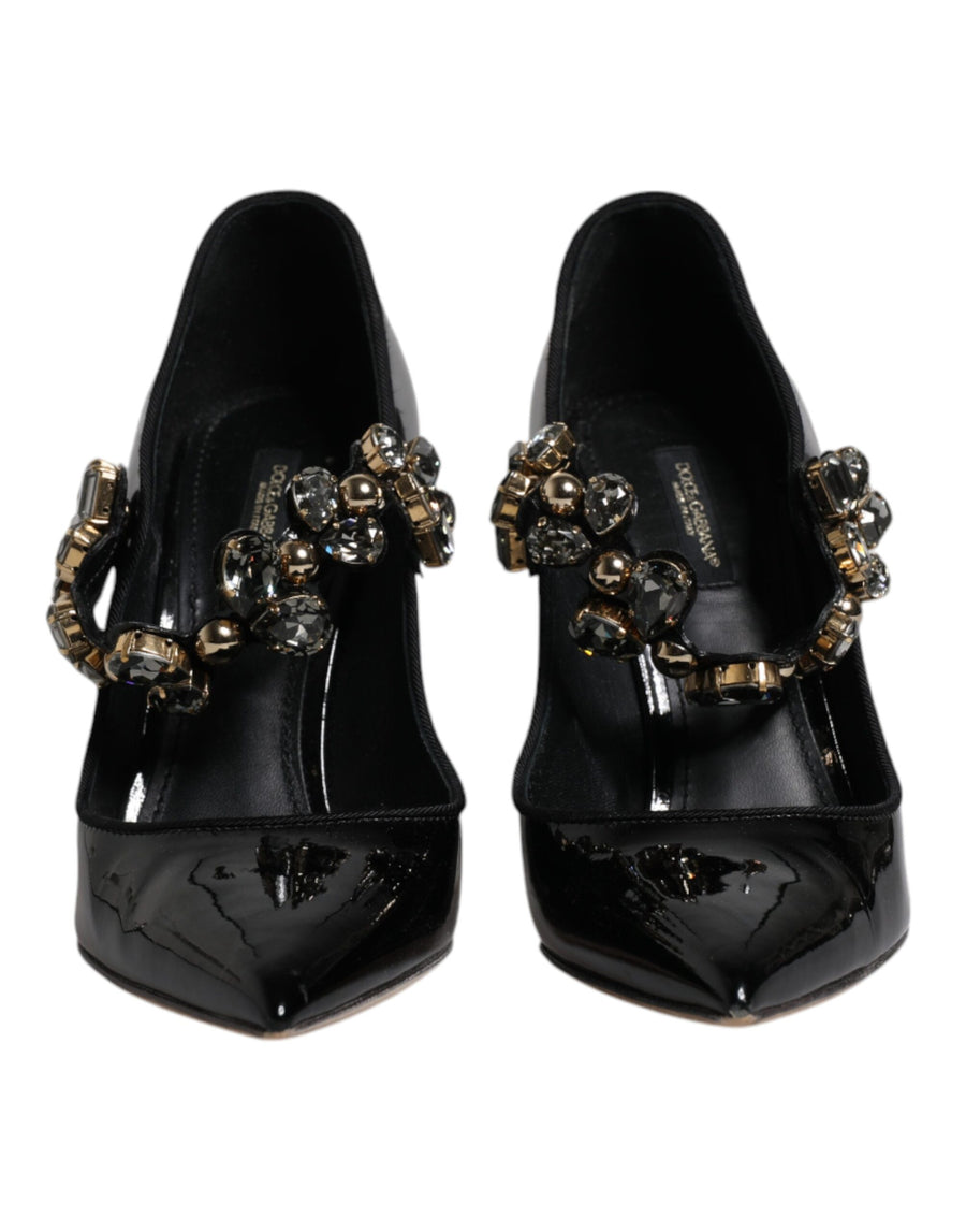 Dolce & Gabbana Black Leather Crystal Mary Jane Pumps Shoes