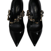 Dolce & Gabbana Black Leather Crystal Mary Jane Pumps Shoes