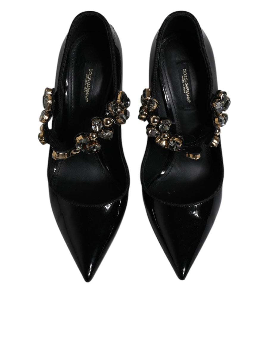 Dolce & Gabbana Black Leather Crystal Mary Jane Pumps Shoes