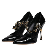 Dolce & Gabbana Black Leather Crystal Mary Jane Pumps Shoes