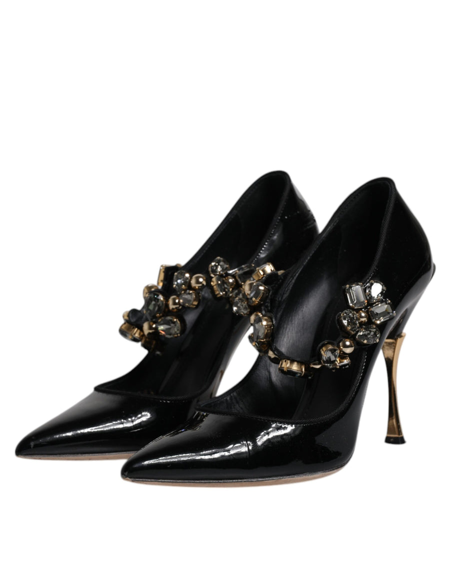 Dolce & Gabbana Black Leather Crystal Mary Jane Pumps Shoes