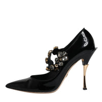 Dolce & Gabbana Black Leather Crystal Mary Jane Pumps Shoes