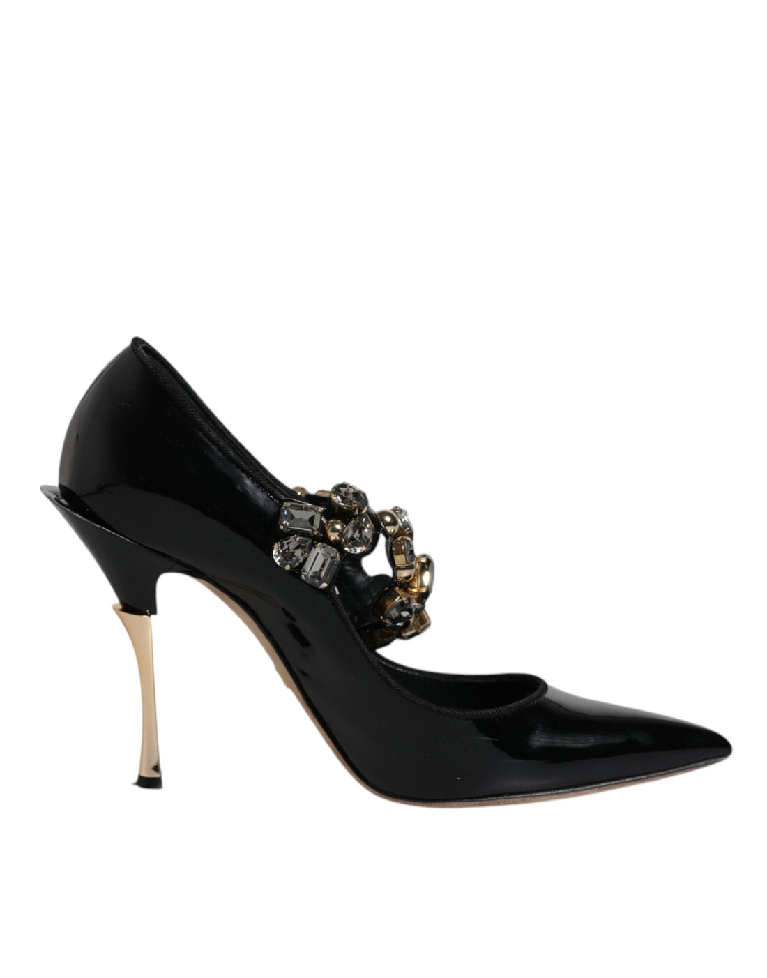 Dolce & Gabbana Black Leather Crystal Mary Jane Pumps Shoes