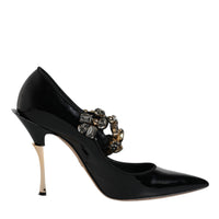 Dolce & Gabbana Black Leather Crystal Mary Jane Pumps Shoes