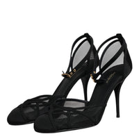 Dolce & Gabbana Black Mesh Ankle Strap Heels Pumps Shoes