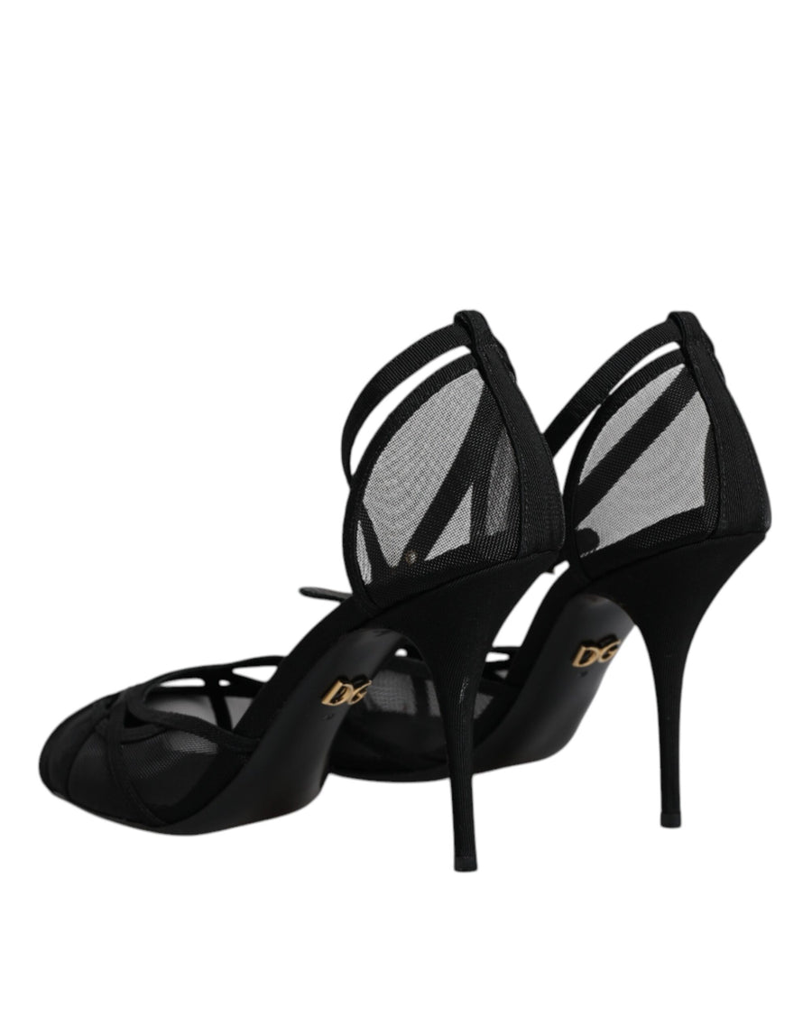 Dolce & Gabbana Black Mesh Ankle Strap Heels Pumps Shoes