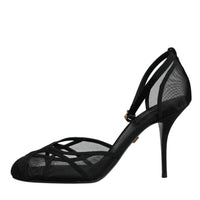 Dolce & Gabbana Black Mesh Ankle Strap Heels Pumps Shoes