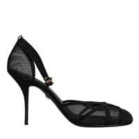 Dolce & Gabbana Black Mesh Ankle Strap Heels Pumps Shoes