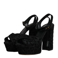 Dolce & Gabbana Black Leopard Platform Heels Sandals Shoes