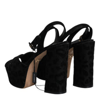 Dolce & Gabbana Black Leopard Platform Heels Sandals Shoes