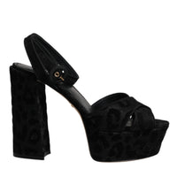 Dolce & Gabbana Black Leopard Platform Heels Sandals Shoes