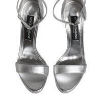 Dolce & Gabbana Silver Leather Platform Keira Sandals Shoes