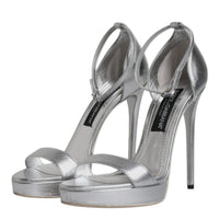 Dolce & Gabbana Silver Leather Platform Keira Sandals Shoes