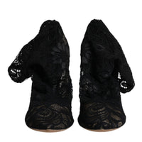 Dolce & Gabbana Black Lace Stretch Heels Mid Calf Boots Shoes